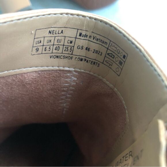 Vionic Nella Ankle Boots Heeled Camel Light Brown Tan Leather Water Repellent 9 - Picture 10 of 10